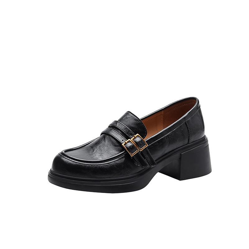 Damen elegante Loafer mit blockierendem Absatz und modischen Schnallen R&B