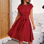 Damen Midikleid mit taillierendem Bindegürtel und verspieltem Polka-Dots Design R&B
