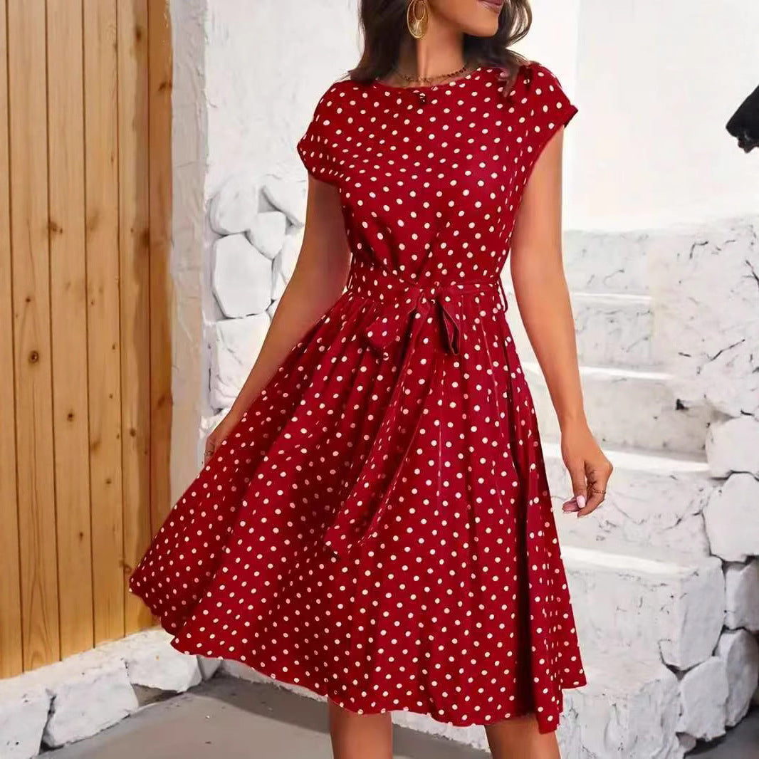 Damen Midikleid mit taillierendem Bindegürtel und verspieltem Polka-Dots Design R&B