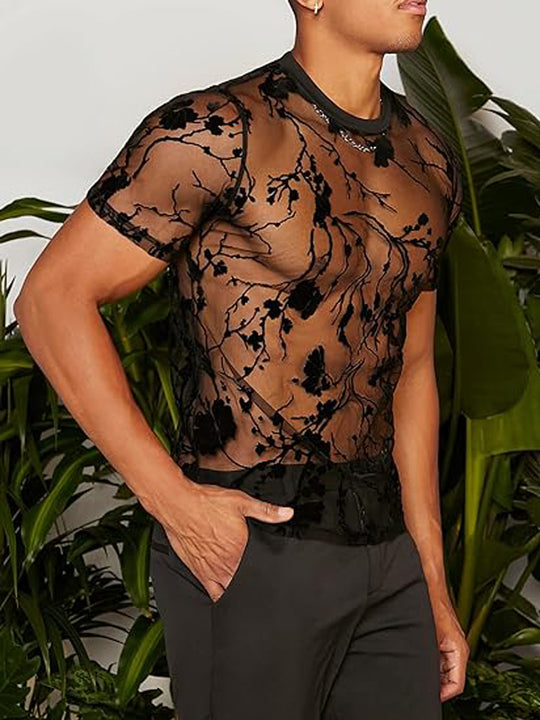 Herren Netz-T-Shirt mit floralem Design und elastischen Abschlüssen R&B