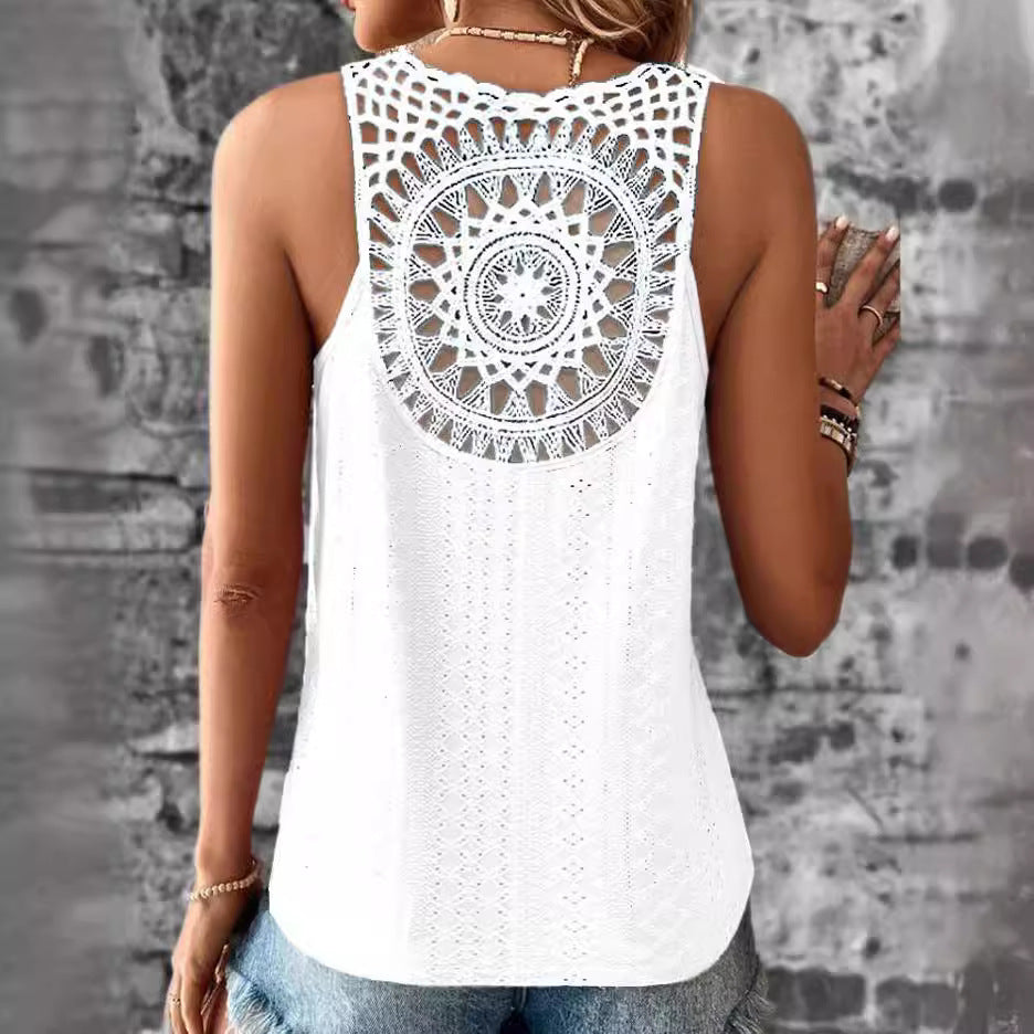 Damen luftiges Häkelshirt mit einzigartigem Rückendetail R&B