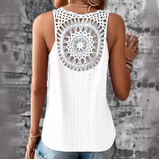 Damen luftiges Häkelshirt mit einzigartigem Rückendetail R&B