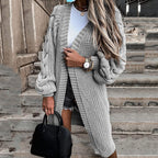 Damen Langer Strickcardigan mit voluminösen Puffärmeln und offenen Seiten R&B