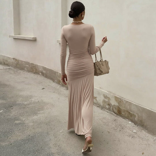 Damen elegantes Maxi-Kleid mit raffiniertem Wickel-Design R&B