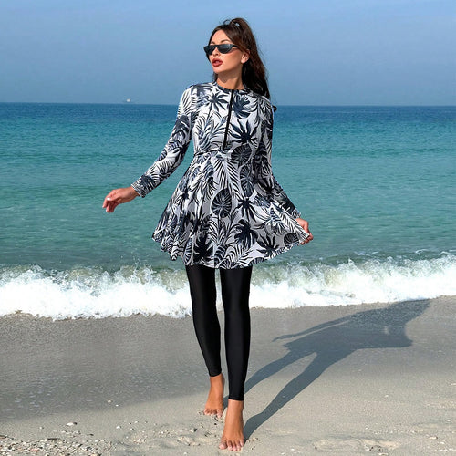 Damen modischer Longsleeve-Badeanzug mit Rock R&B