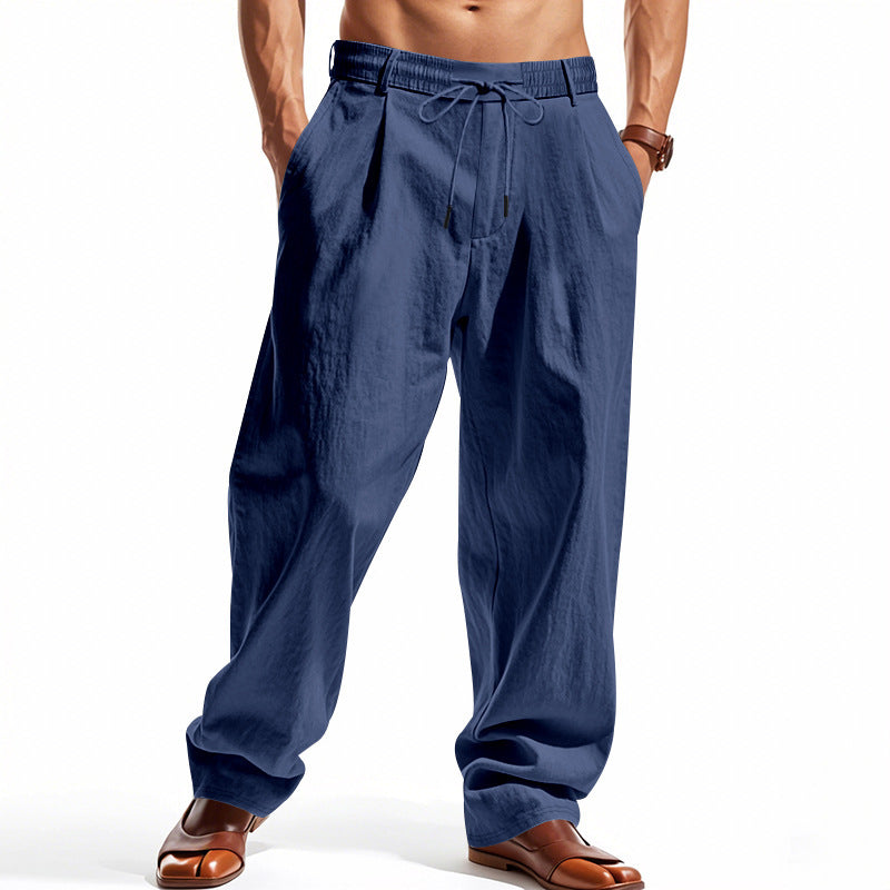 Herren nan weite Bundfalten-Chinohose mit Umschlag, konisch zulaufendem Schnitt und seitlichen Eingrifftaschen R&B