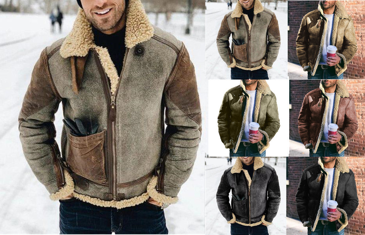Herren Wool-Lederjacke mit warmem Innenfutter R&B