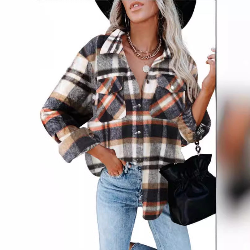 Damen Karobluse mit aufgesetzten Taschen und modernem Schnitt R&B