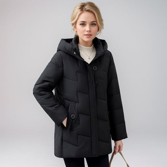 Damen modische gesteppte Winterjacke mit Kapuze und großen Taschen R&B