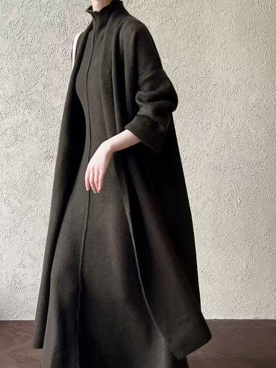 Damen Langer Strickmantel mit hohem Kragen und elegantem Schnitt R&B