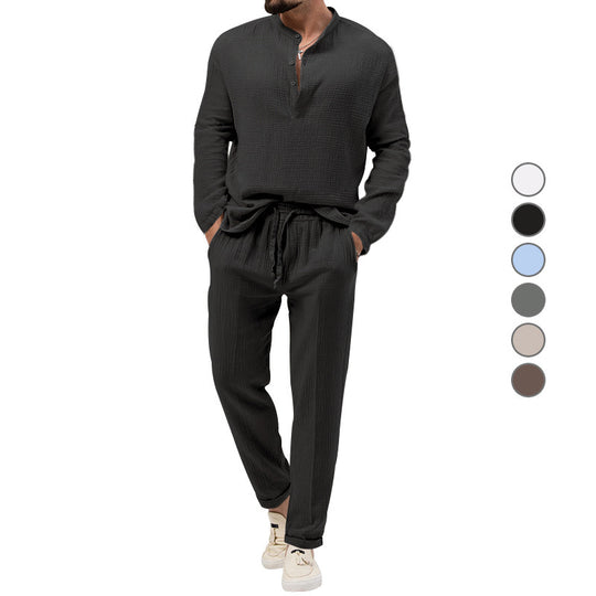 Herren Freizeit-Set aus atmungsaktivem Material mit Knopfleiste und elastischem Bund R&B