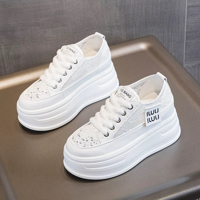 Damen Chunky Plateausneaker mit atmungsaktiver Mesh-Oberfläche und modischer Schnürung R&B