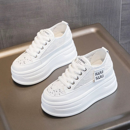 Damen Chunky Plateausneaker mit atmungsaktiver Mesh-Oberfläche und modischer Schnürung R&B