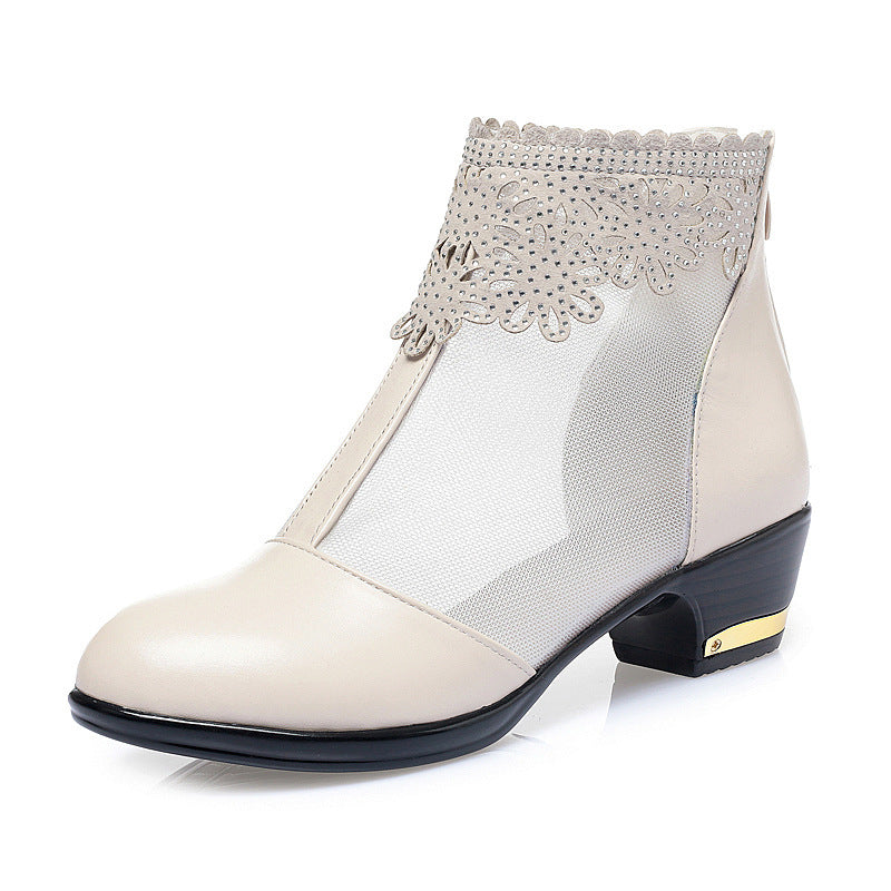 Damen Stiefeletten mit transparentem Mesh-Einsatz und funkelndem Schmuckdetail R&B