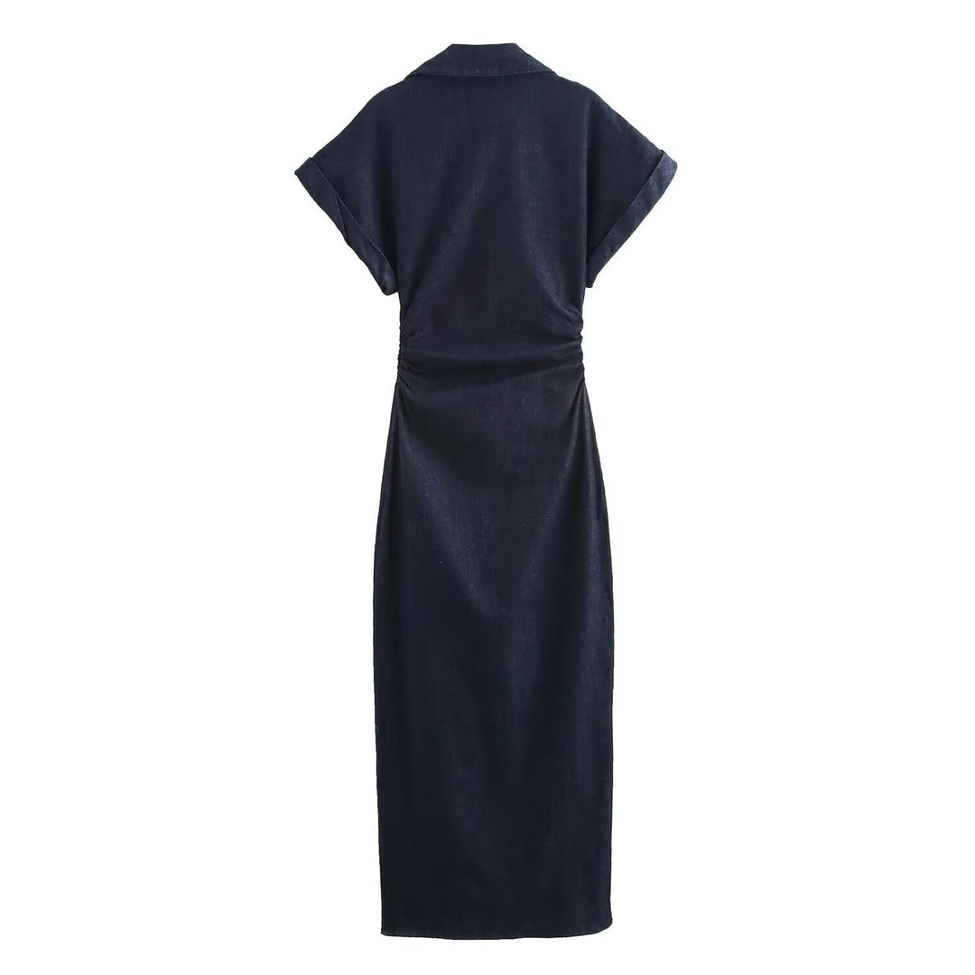 Damen Hemdblusenkleid mit kurzen Ärmeln und praktischen Taschen R&B
