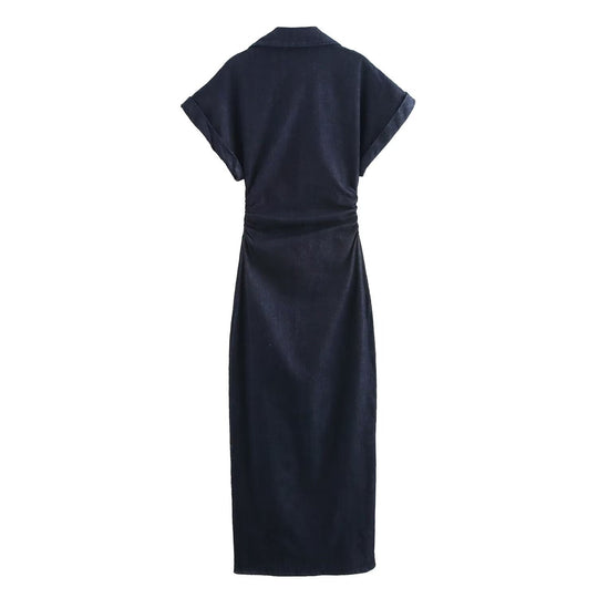 Damen Hemdblusenkleid mit kurzen Ärmeln und praktischen Taschen R&B