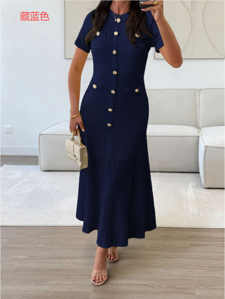Damen Maxikleid mit eleganten Knopfdetails und strukturiertem Stoff R&B