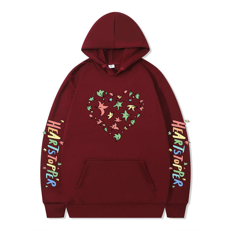 Damen Kapuzenpullover mit kreativem Herz- und Blattmotiv R&B