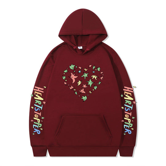 Damen Kapuzenpullover mit kreativem Herz- und Blattmotiv R&B
