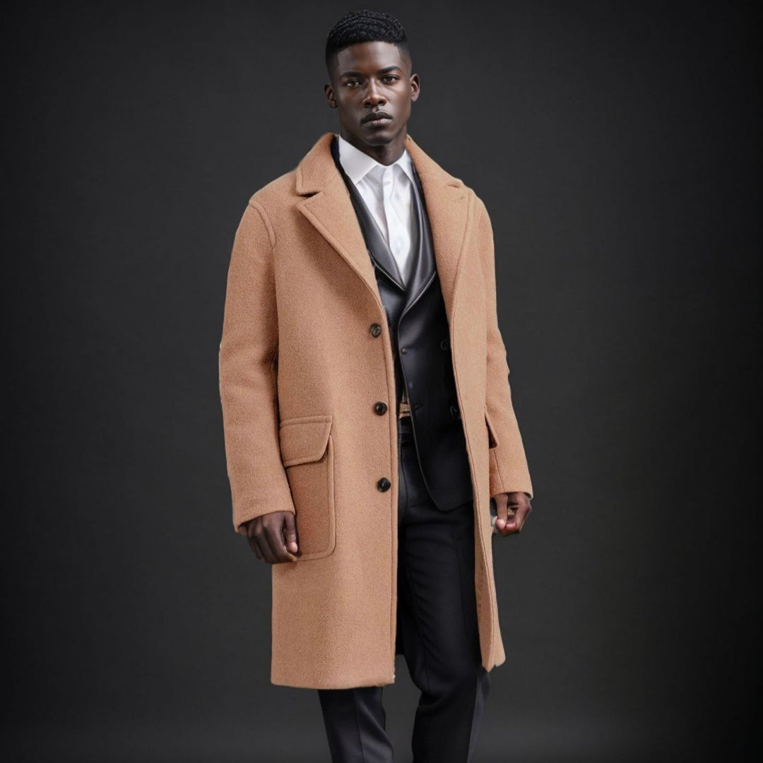 Herren eleganter Wollmantel mit doppelter Knopfreihe und praktischen Eingrifftaschen R&B