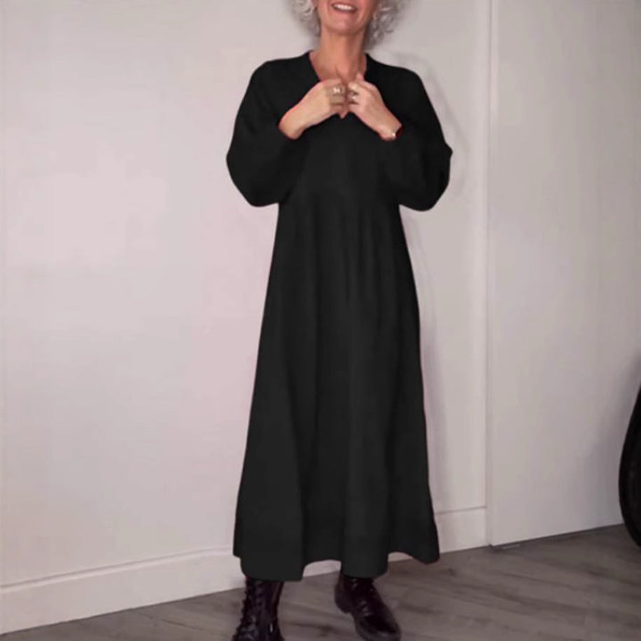 Damen Maxikleid mit elegantem V-Ausschnitt und bequemen langen Ärmeln R&B