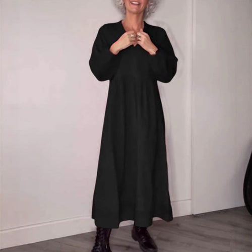 Damen Maxikleid mit elegantem V-Ausschnitt und bequemen langen Ärmeln R&B