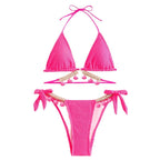 Damen Triangel-Bikini mit fransenförmigen Akzenten und funkelnden Kettenverzierungen
