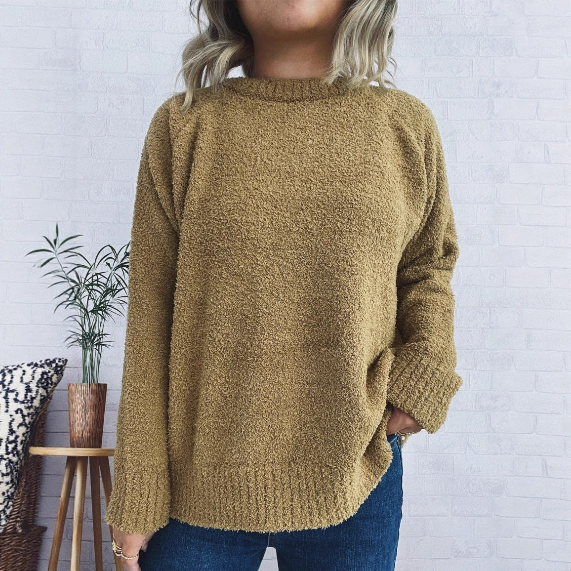 Damen wärmender Strickpullover mit lässigem Schnitt und strukturiertem Design R&B