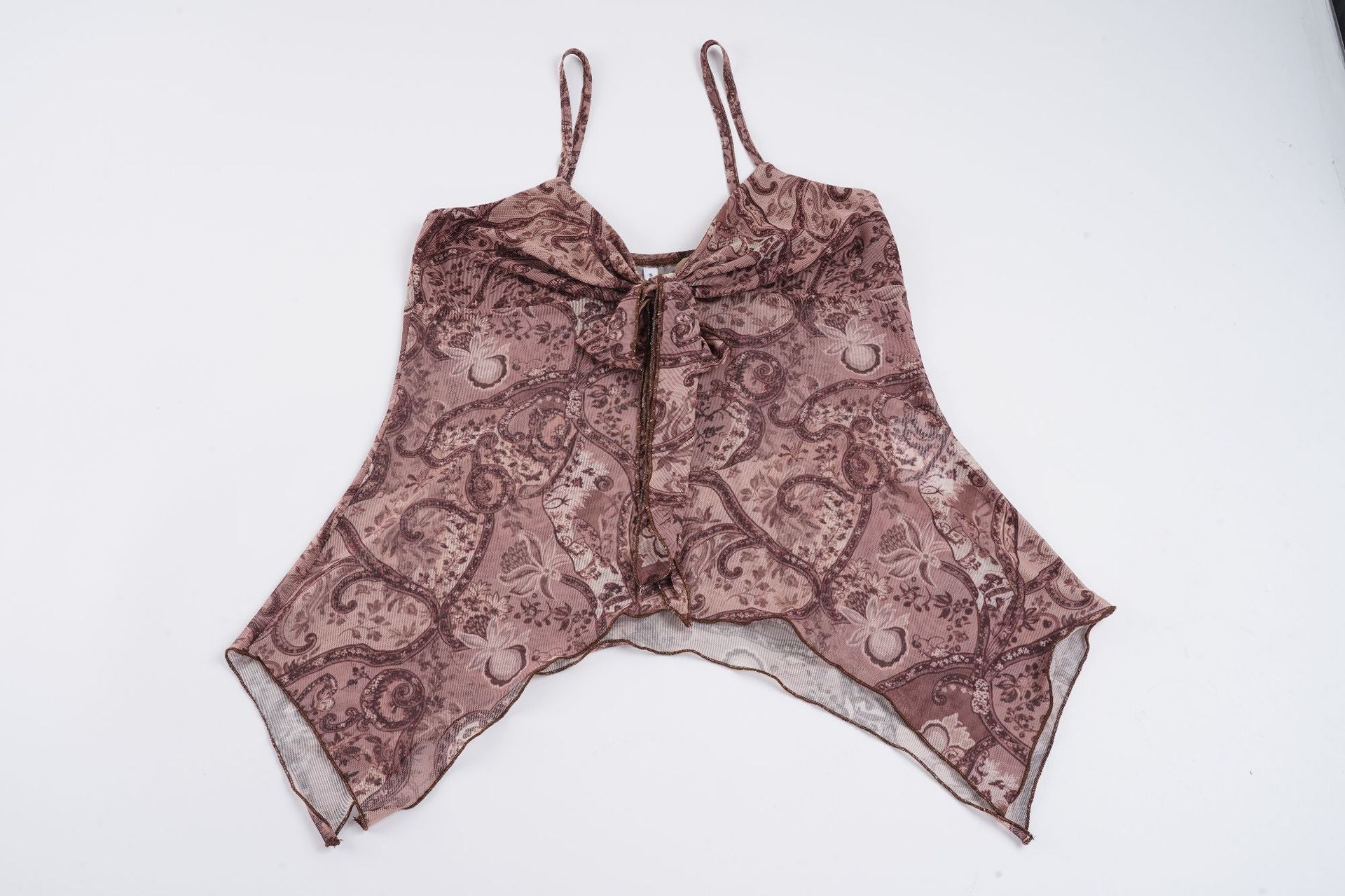 Damen luftiges und elegantes Spaghetti-Trägertop mit floralem Muster R&B