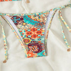 Damen Triangel-Bikini mit verspieltem Bindesystem und farbenfrohem Muster R&B