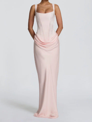 Damen Elegantes Maxikleid mit tiefem V-Ausschnitt und seitlichem Schlitz EB