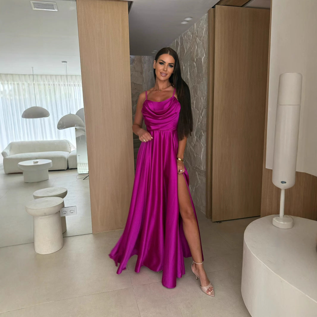 Damen Maxikleid mit elegantem Schlitz und fließendem Satinmaterial R&B