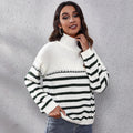 Damen Strickpullover mit hohem Kragen und modernem Streifenmuster R&B