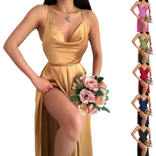 Damen Hochzeitskleid mit elegantem V-Ausschnitt und fließendem Rock R&B