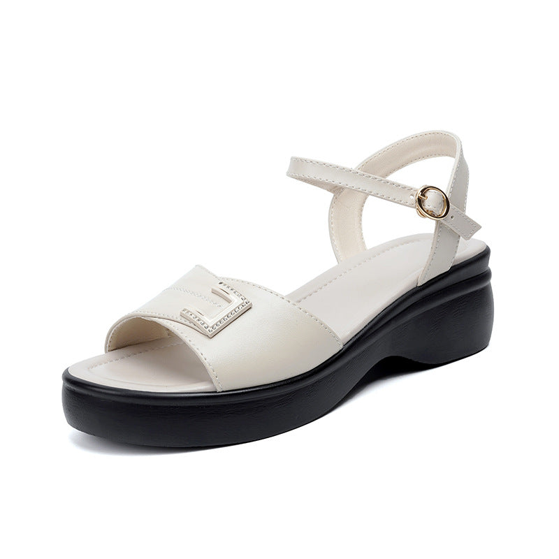 Damen Komfortable Plateau-Sandaletten mit verstellbarem Riemen und modischem Schmuckdetail R&B