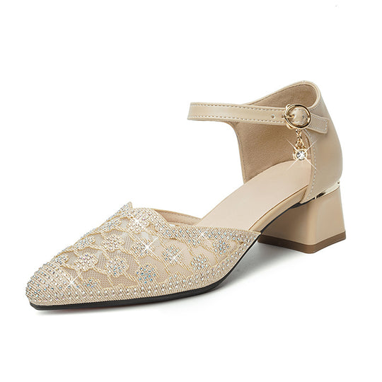 Damen Pumps mit funkelndem Strass und elegantem Fesselriemen Heidi-Mode