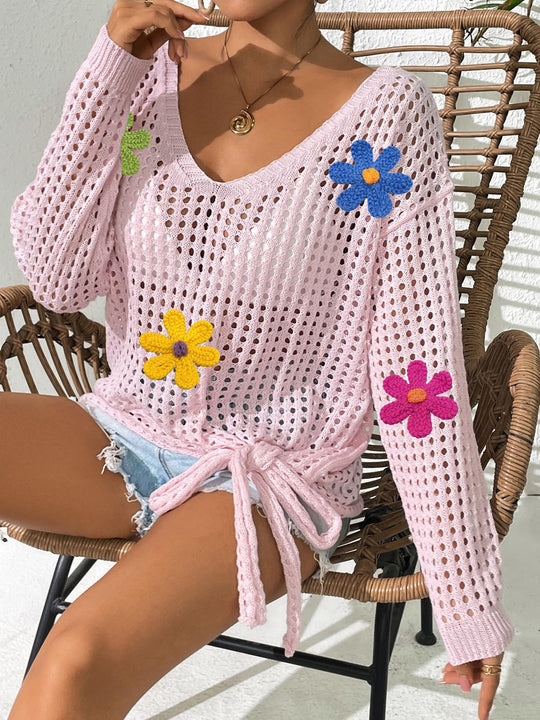 Damen Häkeloberteil mit Blumenapplikationen R&B