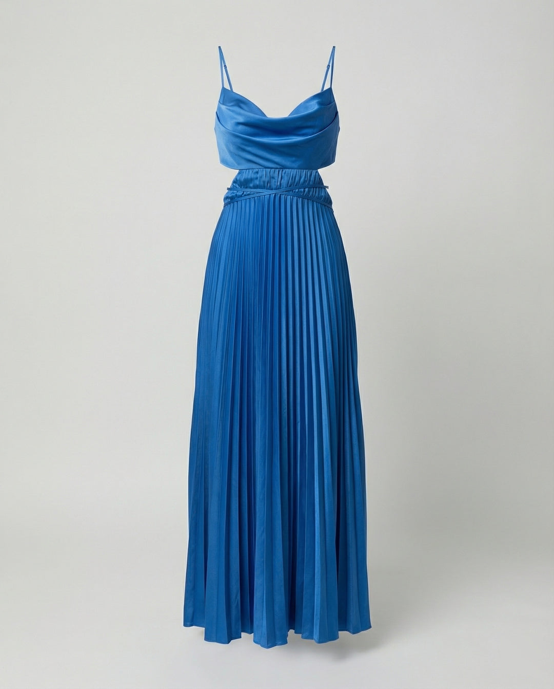 Damen Satin Maxikleid mit Faltenrock und Cut-Out
