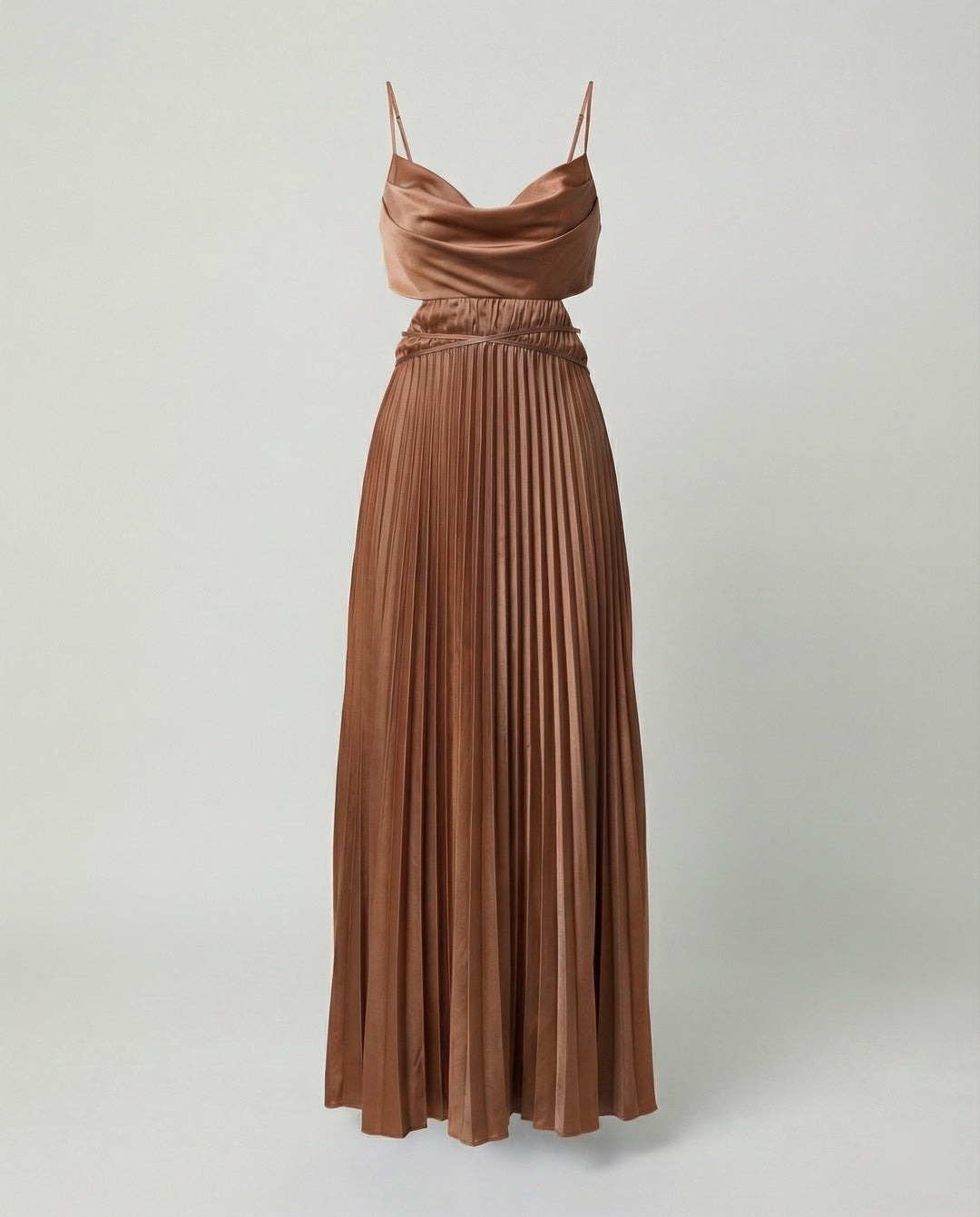 Damen Satin Maxikleid mit Faltenrock und Cut-Out