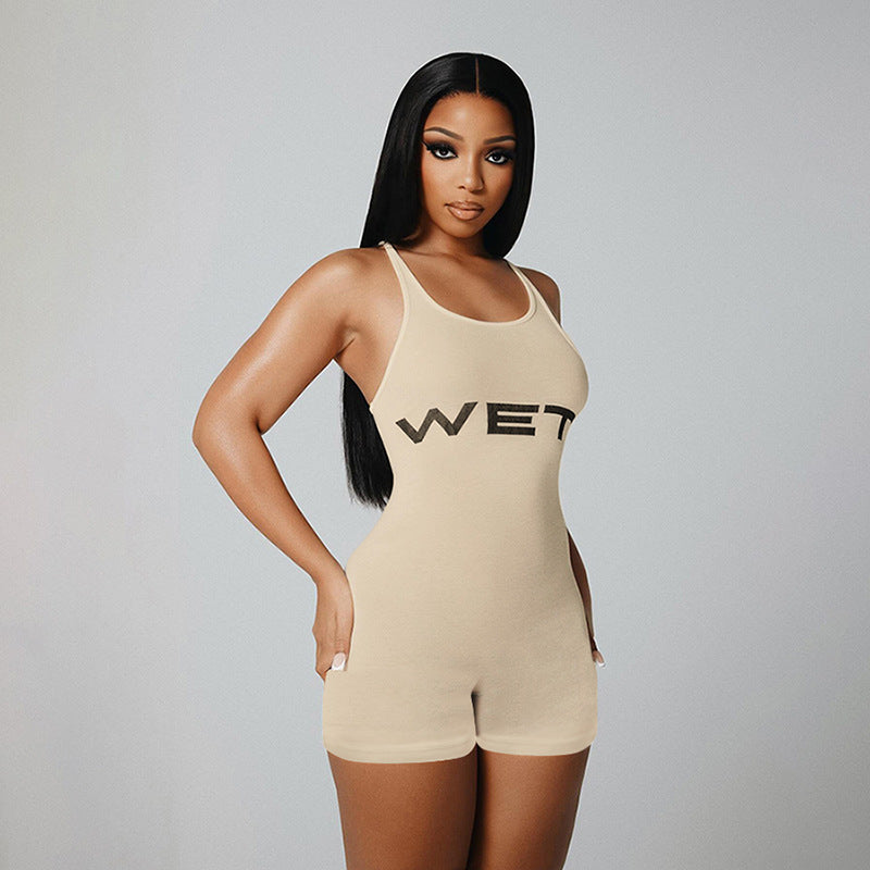 Damen Sportlicher Einteiler mit Racerback und auffälligem Logo R&B