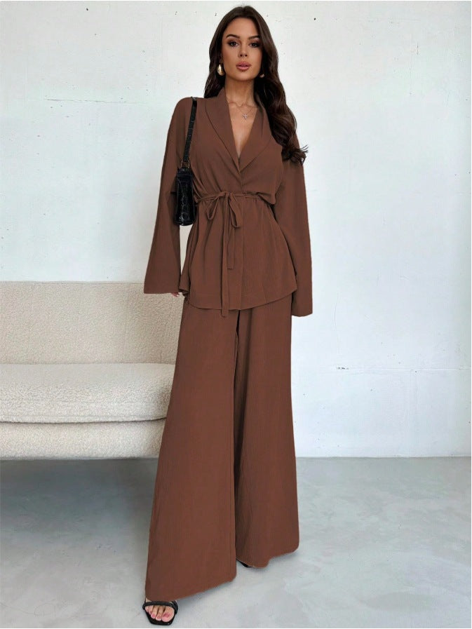 Damen elegantes, weiches Jumpsuit mit Bindegürtel R&B