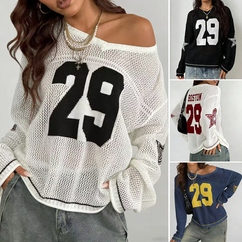 Damen lässiger Oversized Pullover mit grafischem Muster R&B