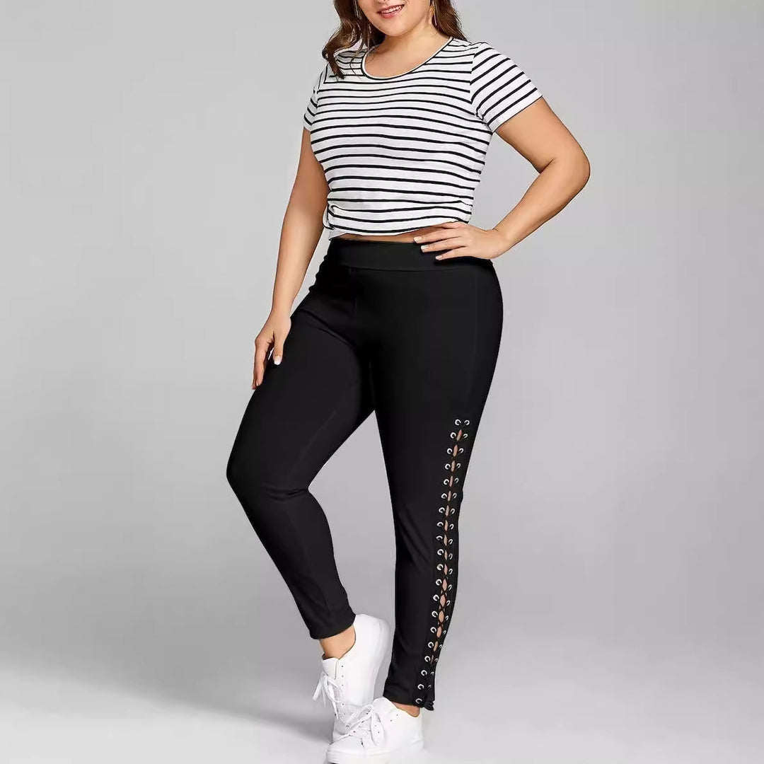 Damen Sportliche Leggings mit Schnürdetails an den Seiten R&B