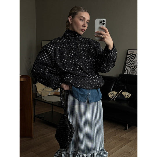 Damen modische Übersize Jacke mit Punkten R&B