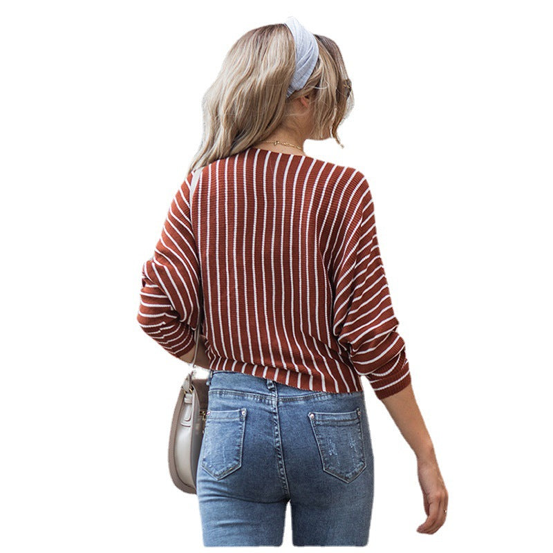 Damen gestreifter Pullover mit weitem Schnitt und innovativem Design R&B