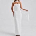 Damen Strapless Maxi-Kleid mit transparenten Ärmelakzenten und figurbetontem Schnitt R&B
