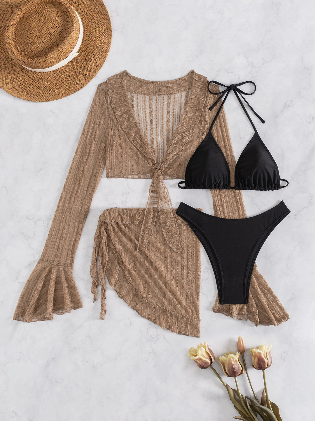 Damen Bikiniset mit transparentem Cover-Up und raffinierten Details R&B