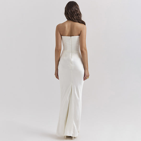 Damen Elegantes bodenlanges Kleid mit schimmerndem Taillenschnitt und gerafftem Rock R&B