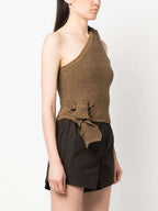 Damen asymmetrisches Strickoberteil mit dekorativem Knoten R&B