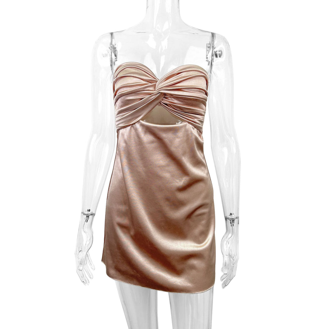 Damen figurbetontes Minikleid mit tiefem Ausschnitt und Knotted Detail R&B